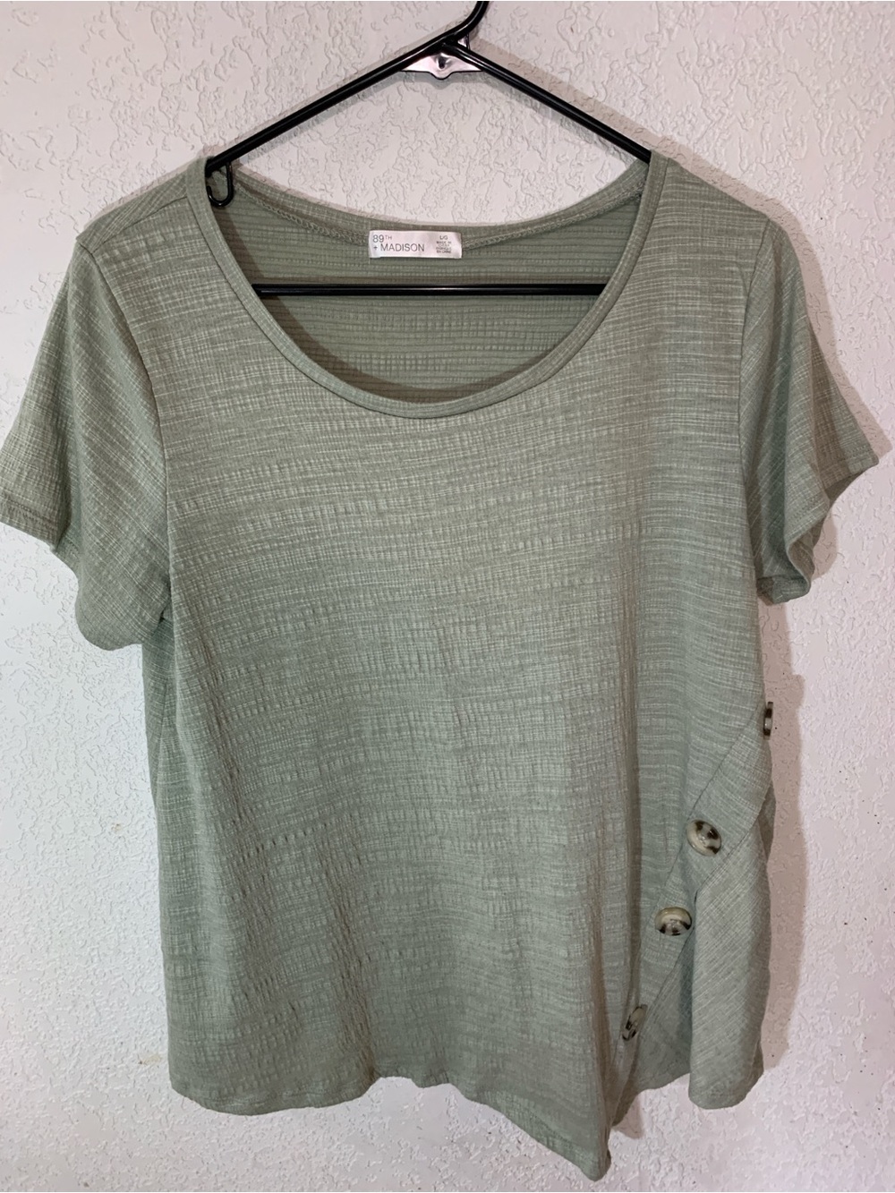 89th & Madison Sage Green Short Sleeve Button-Accent Tee